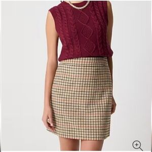 NWOT J. Crew Tan Plaid Houndstooth Wool Blend A-Line Skirt Size 2